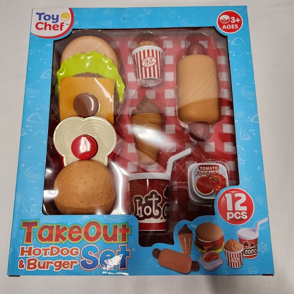 Toy Chef Fast Food Meal Playset Pretend Play HotDog & Burger set 12 PC